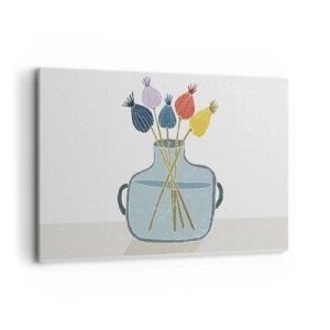 Quadro su tela - Stampe su Tela - Fiori secchi colorati in un vaso su uno sfondo bianco - 120x80cm - Il silenzio dei papaveri - Decorazione murale moderna per soggiorno e camera da letto ARTTOR