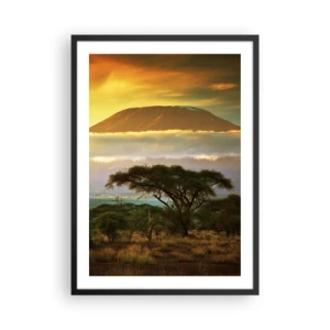 Poster in cornice nera - Kilimanjaro al tramonto nella savana africana - 50x70cm - Il sogno del viaggiatore - Decorazione murale moderna per soggiorno e camera da letto ARTTOR