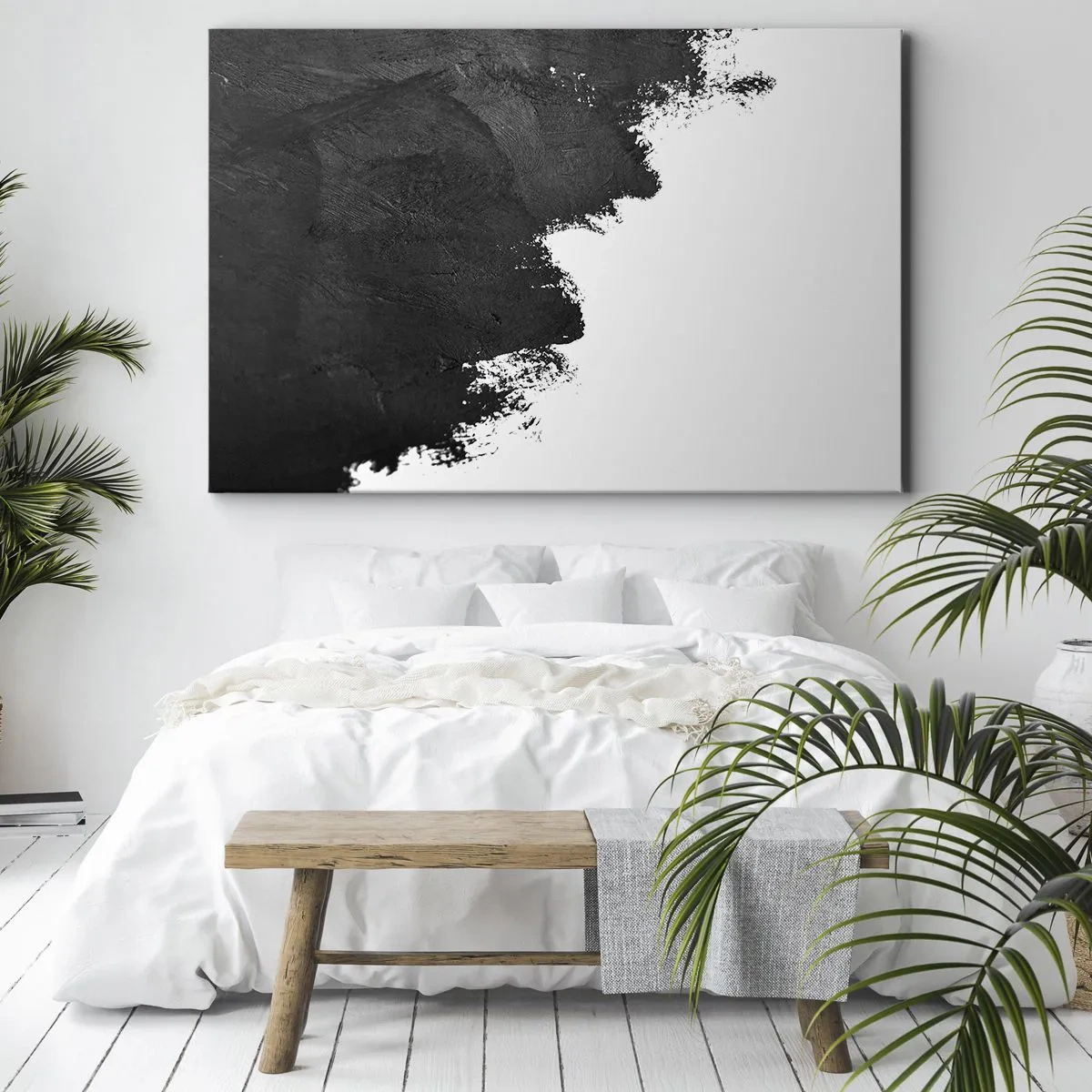 Quadro su tela - Stampe su Tela - Astrazione in bianco e nero con pennellate contrastanti - 120x80cm - Gli elementi: la terra - Decorazione murale moderna per soggiorno e camera da letto ARTTOR