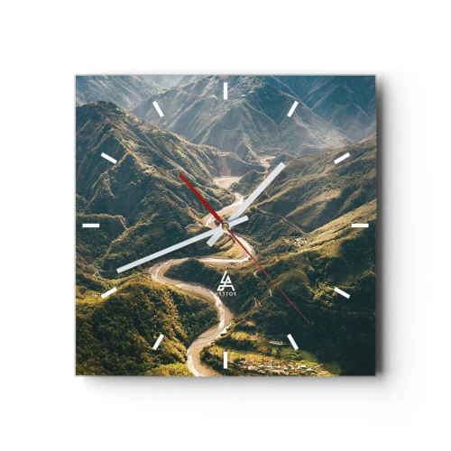 Orologio da parete - Orologio in Vetro - Un paesaggio montano con una strada tortuosa tra verdi colline - 30x30cm - Direttamente dal cuore dei monti - Decorazione murale moderna per soggiorno e camera da letto ARTTOR