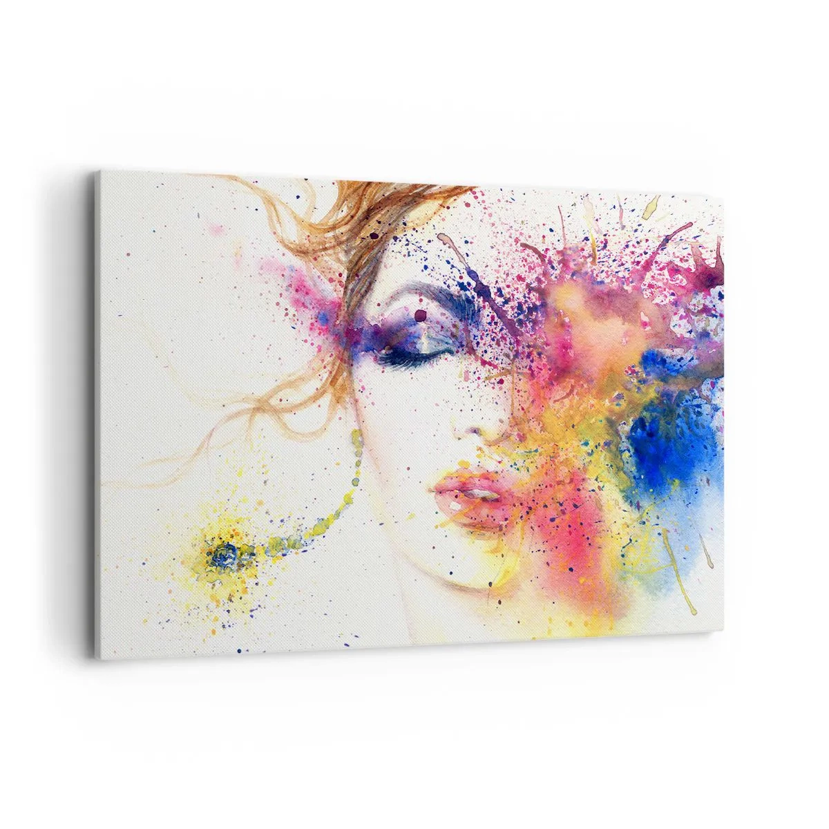 Quadro su tela - Stampe su Tela - Un ritratto artistico di una donna realizzato con colori acquerellati espressivi. - 100x70cm - Capogiro arcobaleno - Decorazione murale moderna per soggiorno e camera da letto ARTTOR