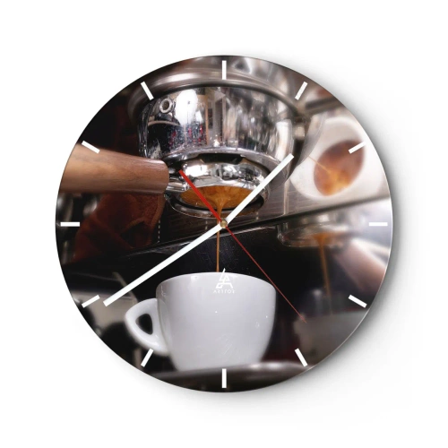 Orologio da parete - Orologio in Vetro - Primo piano di una macchina da caffè con una tazza di espresso - 30x30cm - Il miglior momento della giornata - Decorazione murale moderna per soggiorno, cucina e camera da letto ARTTOR