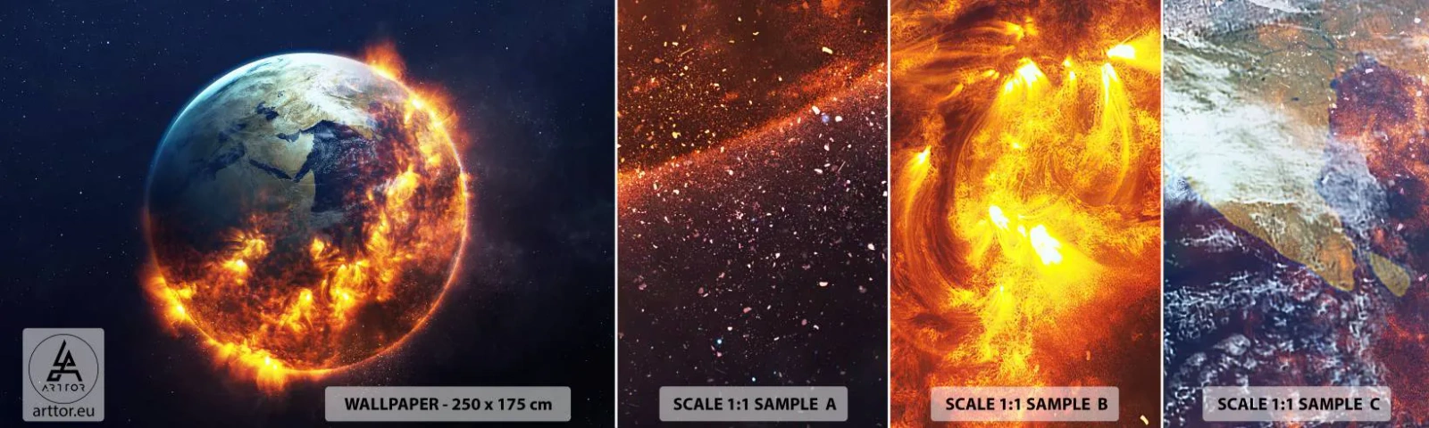 Campione di Fotomurale Adesivo Deluxe Sticker - Le fiamme dell'apocalisse - Cosmo, Pianeta Terra, Fiamme di fuoco - 100x30 cm