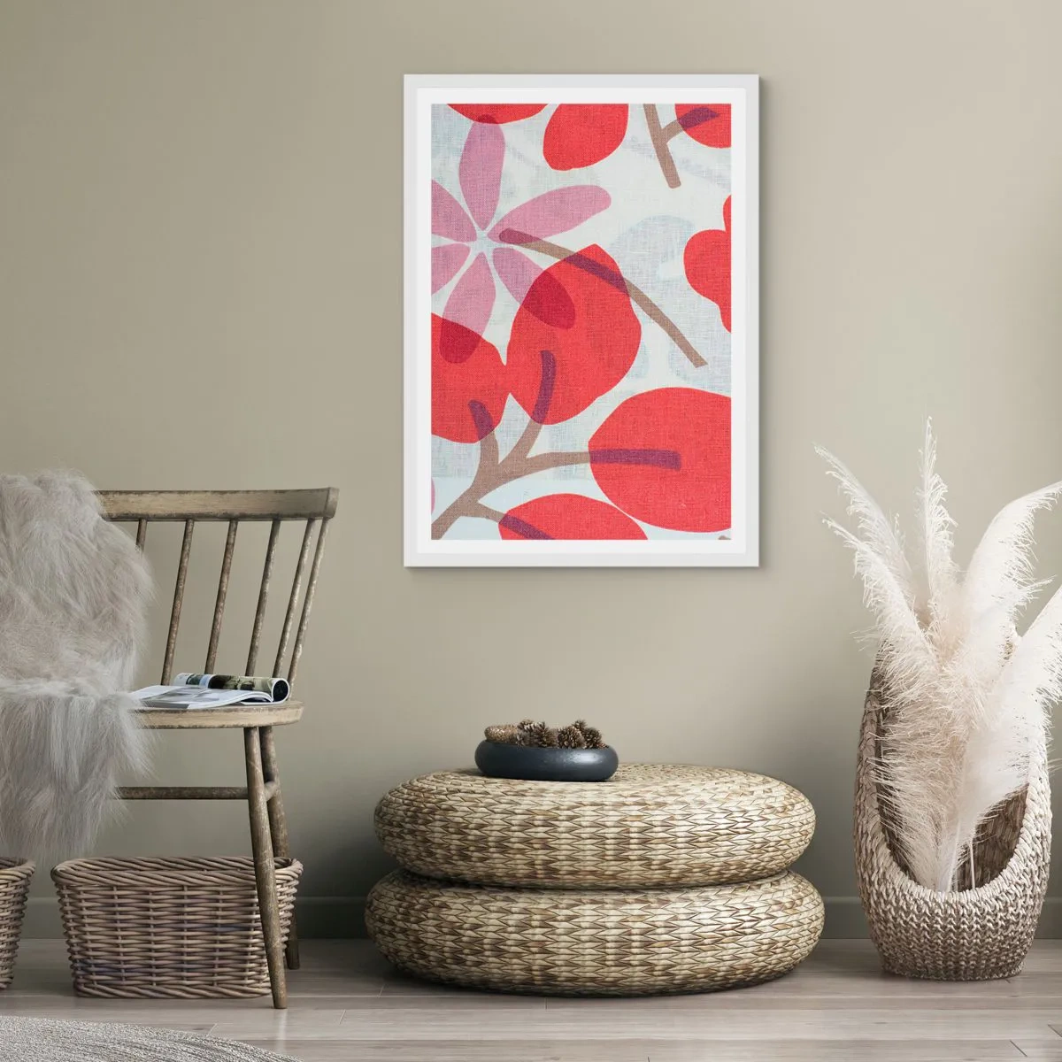Poster in cornice bianca - Composizione di fiori in rosa - 70x100 cm
