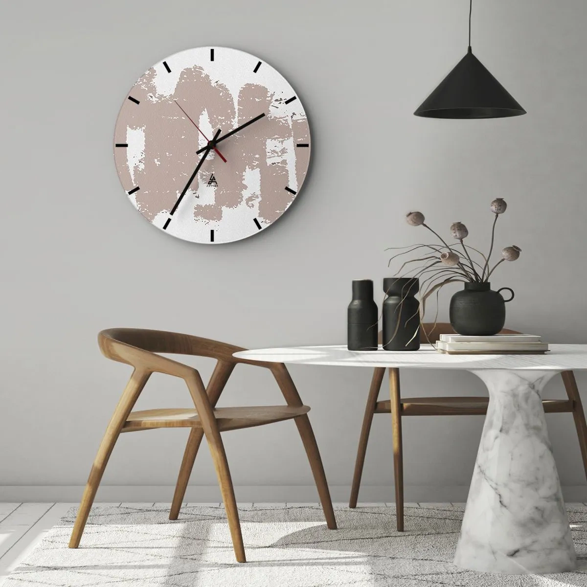 Orologio da parete - Orologio in Vetro - Astrazione strutturale nei toni del rosa cipria - 30x30cm - Astrazione in un rosa mite - Decorazione murale moderna per soggiorno, cucina e camera da letto ARTTOR
