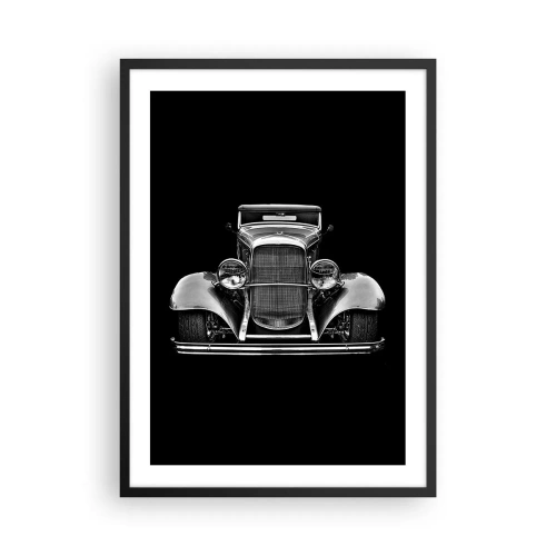 Poster in cornice nera - Fotografia in bianco e nero di un'auto d'epoca su sfondo nero - 50x70cm - Una vera fuoriclasse - Decorazione murale moderna per soggiorno e camera da letto ARTTOR