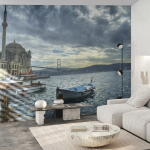 Fotomurali Premium Canvas - Un edificio storico sull'acqua con barche e un ponte sullo sfondo - 100x70cm - Ai confini dei mondi - Decorazione murale moderna per soggiorno e camera da letto ARTTOR