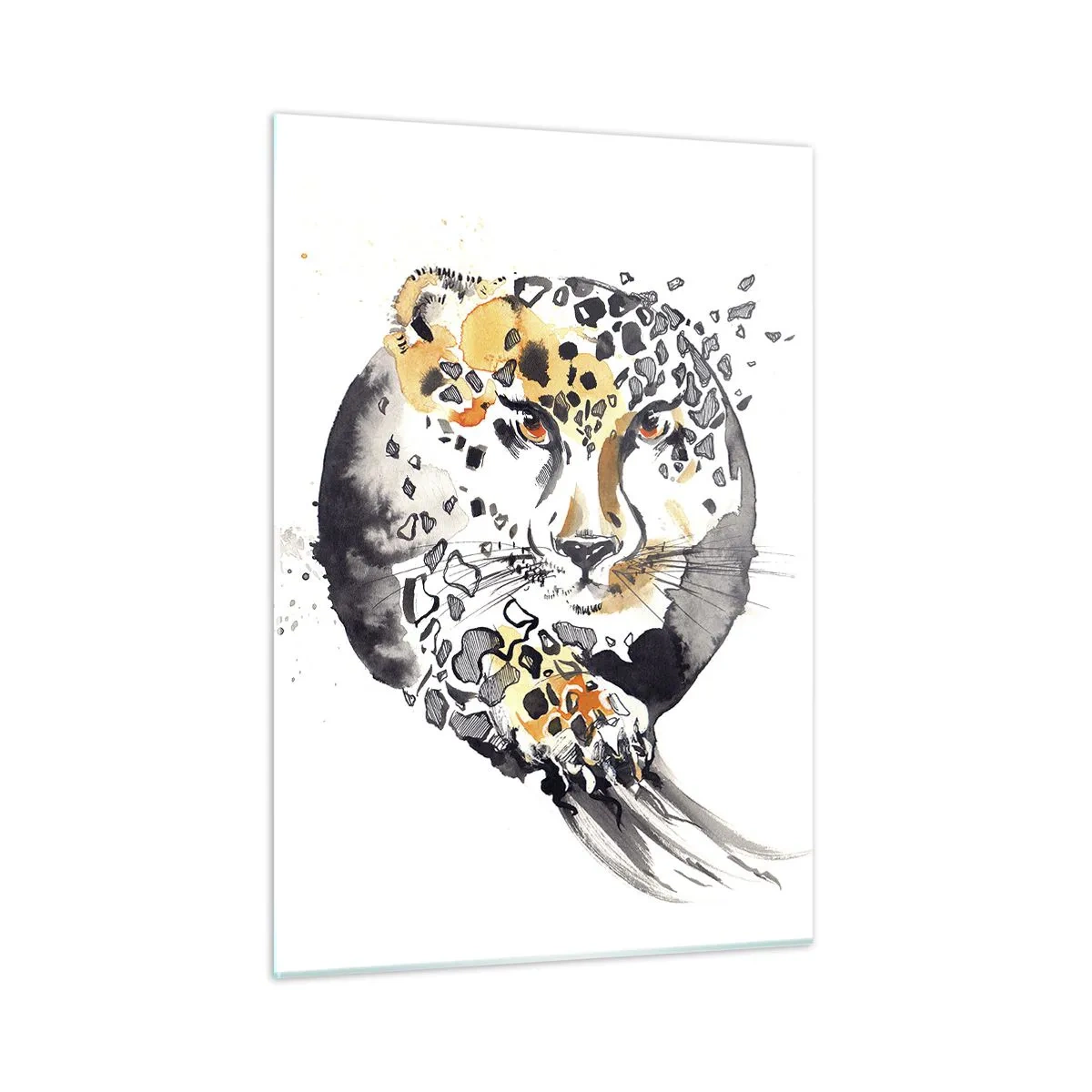 Quadro su vetro - Leopardo in una composizione dinamica e astratta - 50x70cm - Bellezza predatrice - Decorazione murale moderna per soggiorno e camera da letto ARTTOR