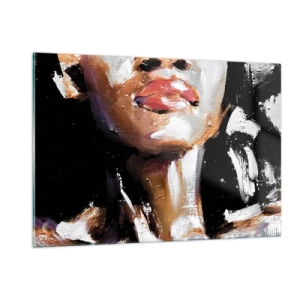 Quadro su vetro - Primo piano di un ritratto colorato di una donna in stile espressivo - 120x80cm - Orgoglio senza pregiudizio - Decorazione murale moderna per soggiorno e camera da letto ARTTOR