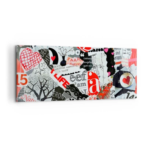 Quadro su tela - Stampe su Tela - Un collage colorato con iscrizioni, cuori e grafiche. - 120x50cm - Collage hipster - Decorazione murale moderna per soggiorno e camera da letto ARTTOR