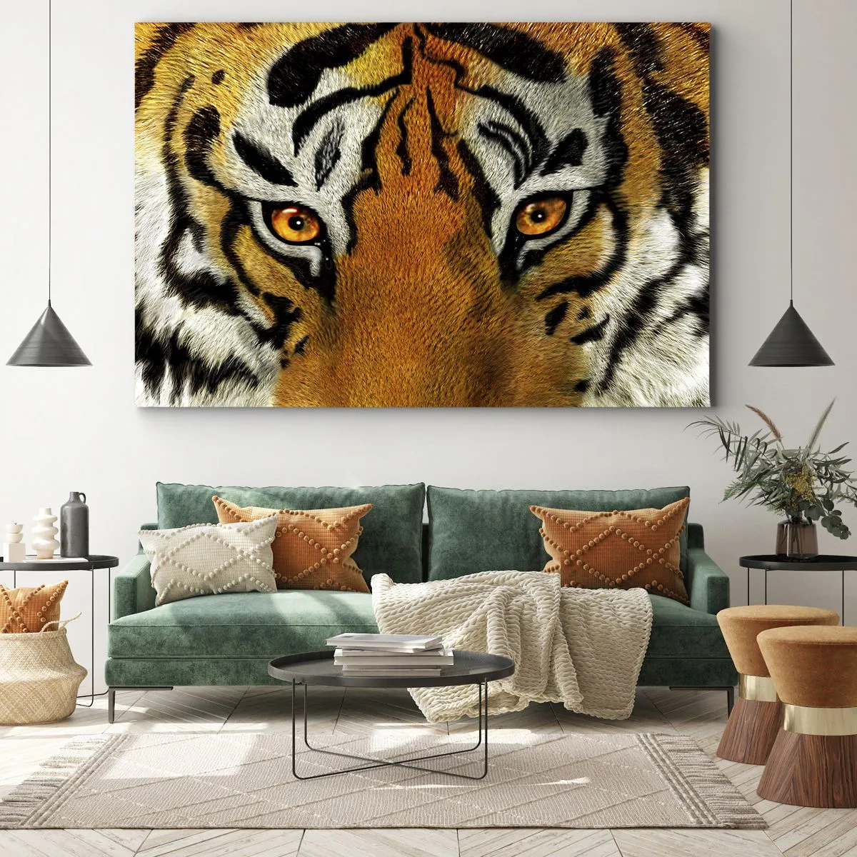 Quadro su tela - Stampe su Tela - Ritratto ravvicinato di una tigre dallo sguardo intenso - 120x80cm - Minacciosa e bella - Decorazione murale moderna per soggiorno e camera da letto ARTTOR
