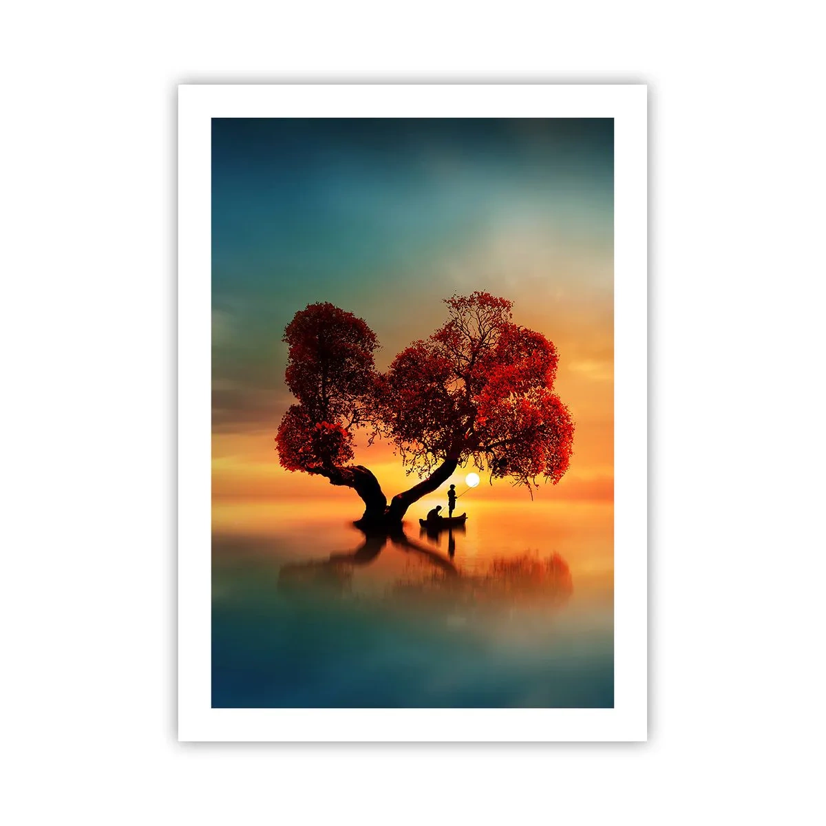 Poster - Albero a forma di cuore al tramonto - 50x70cm - Gli esiliati e il silenzio fuori dal mondo - Decorazione murale moderna per soggiorno e camera da letto ARTTOR