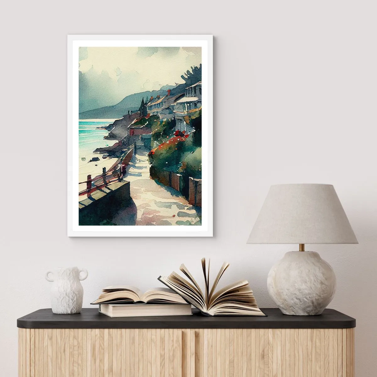 Poster in cornice bianca - Cittadina mediterranea - 61x91 cm