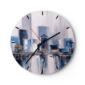 Orologio da parete - Orologio in Vetro - Panorama impressionista della città con grattacieli e un ponte - 30x30cm - Impressione di New York - Decorazione murale moderna per soggiorno, cucina e camera da letto ARTTOR