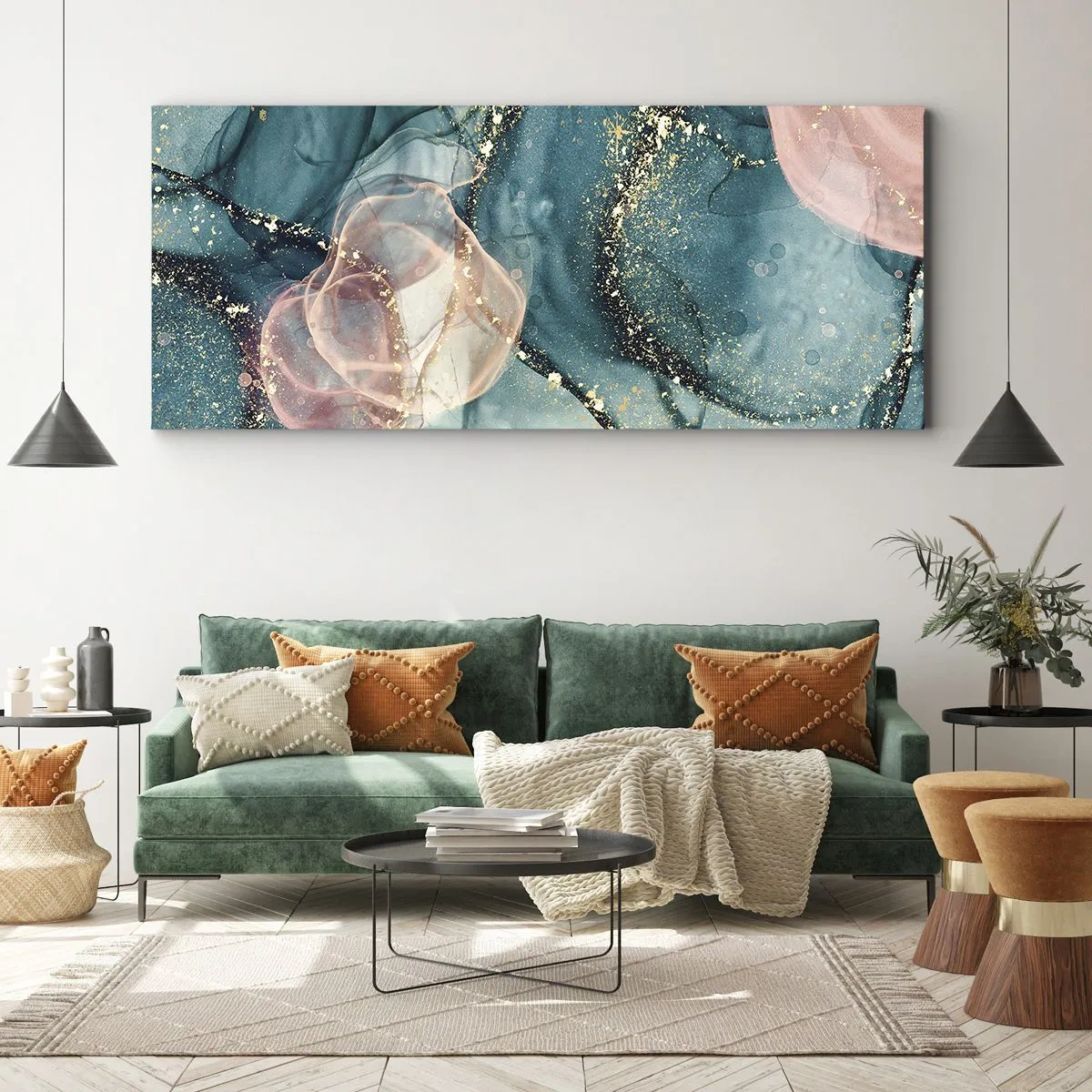 Quadro su tela - Stampe su Tela - Blu di seta, rosa di tulle - 100x40 cm