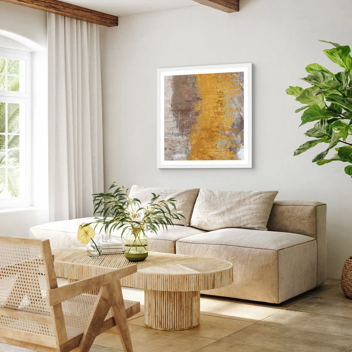 Poster in cornice bianca - Soffio dorato - 30x30 cm