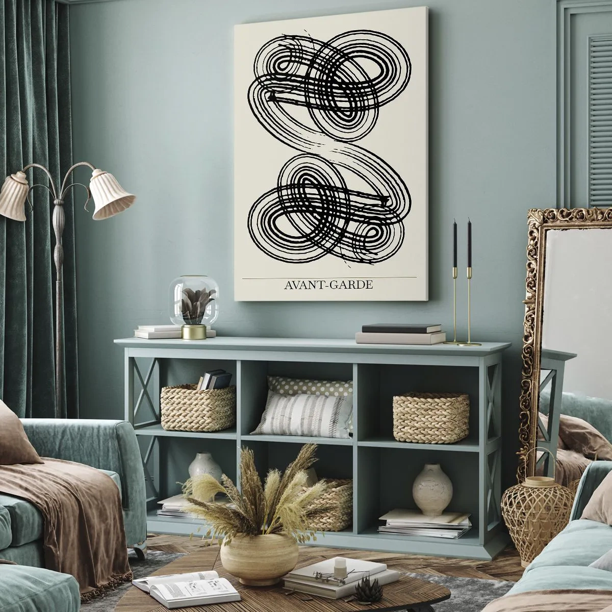 Quadro su tela - Stampe su Tela - Linee nere astratte su sfondo chiaro in stile avanguardista. - 50x70cm - In tutta spontaneità - Decorazione murale moderna per soggiorno e camera da letto ARTTOR