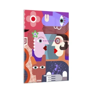 Quadro su vetro - Figure astratte in colori vivaci - 80x120cm - Faccia a faccia - Decorazione murale moderna per soggiorno e camera da letto ARTTOR