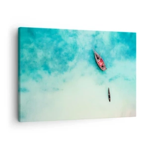 Quadro su tela - Stampe su Tela - Barche sull'acqua turchese viste da una prospettiva a volo d'uccello - 70x50cm - Nelle spiagge di Zanzibar, quando c'è troppa acqua... - Decorazione murale moderna per soggiorno e camera da letto ARTTOR