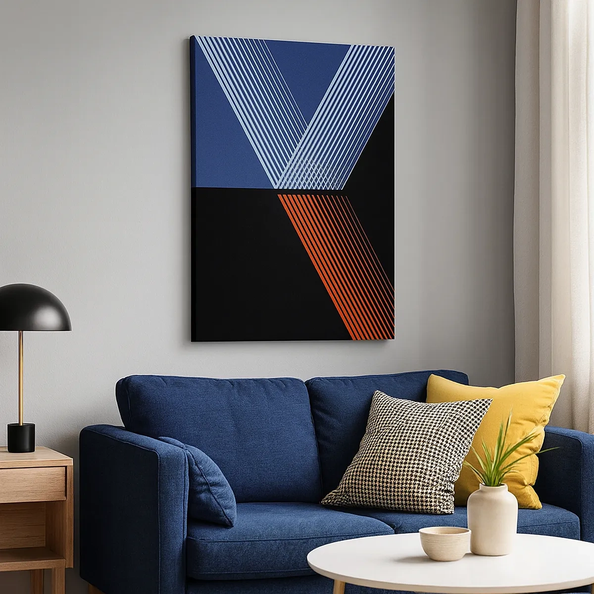 Quadro su tela - Stampe su Tela - Linee geometriche nei toni del rosso e del blu - 50x70cm - Una storia semplice - Decorazione murale moderna per soggiorno e camera da letto ARTTOR