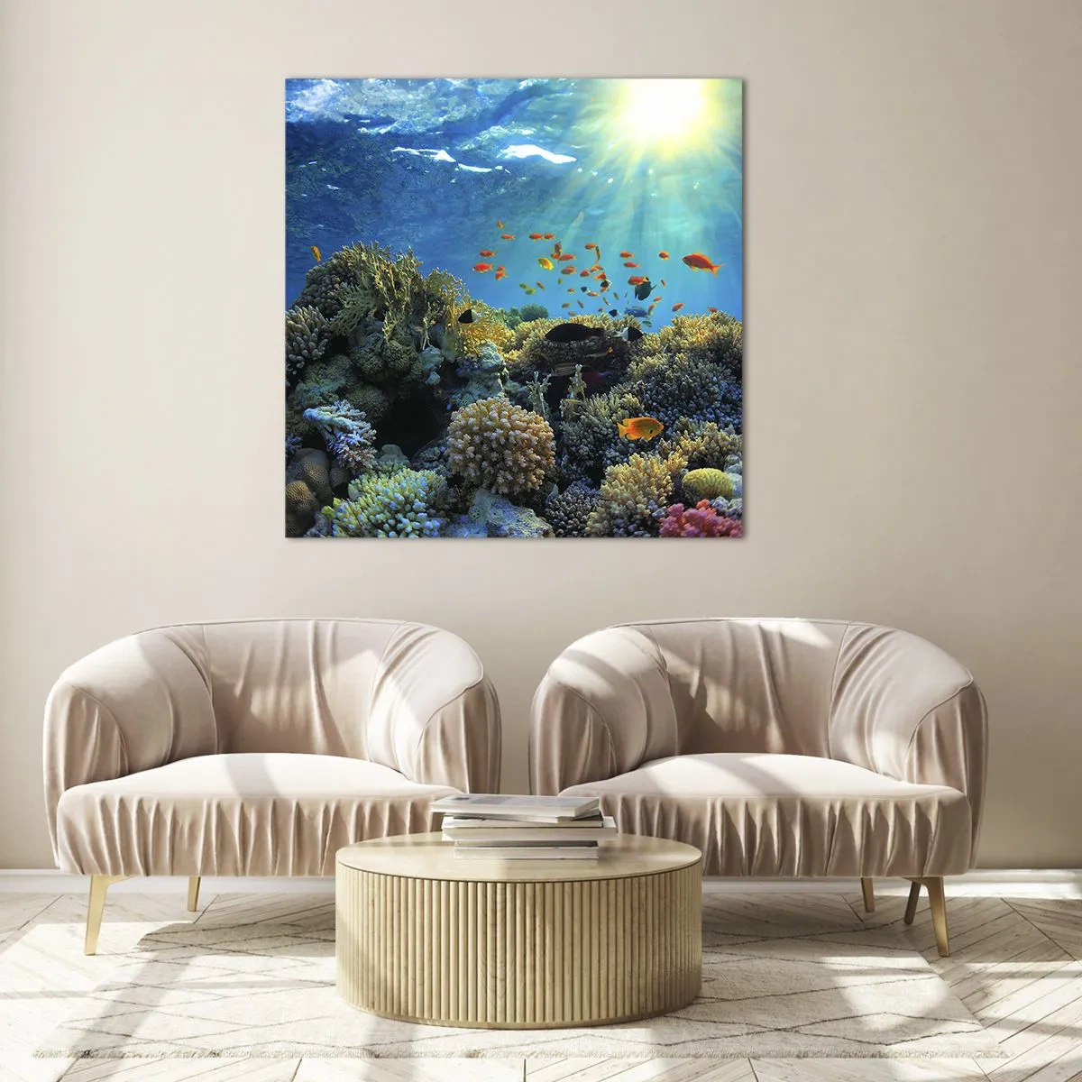 Quadro su vetro - Tesori sotto al mare - 40x40 cm