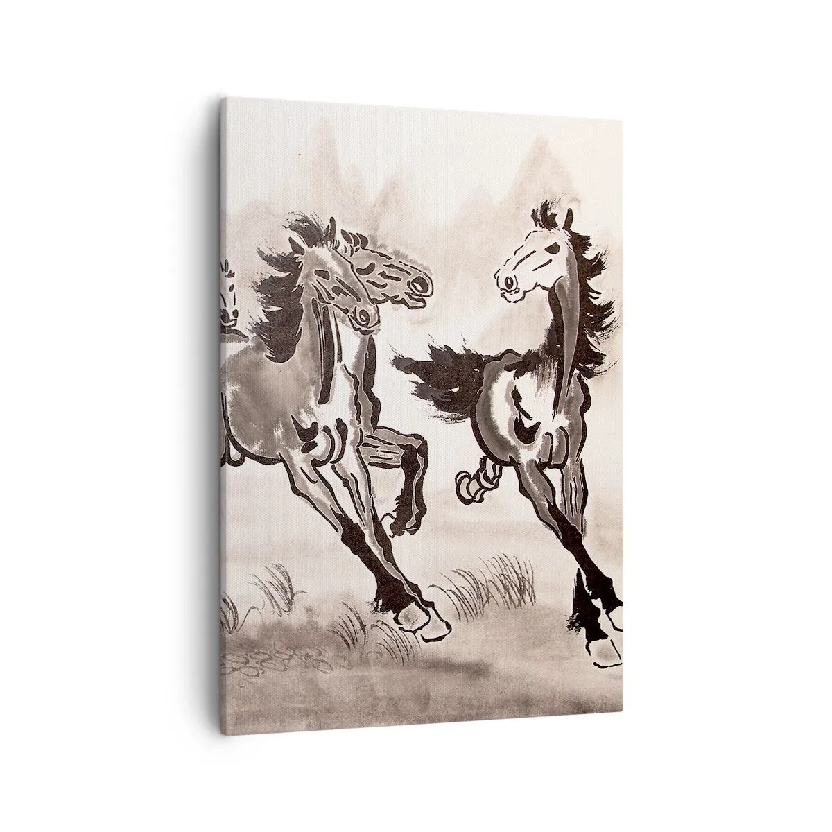 Quadro su tela - Stampe su Tela - Grafica dinamica di cavalli al galoppo in stile orientale - 50x70cm - Al galoppo con gioia - Decorazione murale moderna per soggiorno e camera da letto ARTTOR
