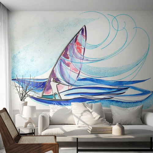 Fotomurali Premium Sand - Con il vento al ritmo delle onde - Windsurf, Sport, Mare - 150x105 cm