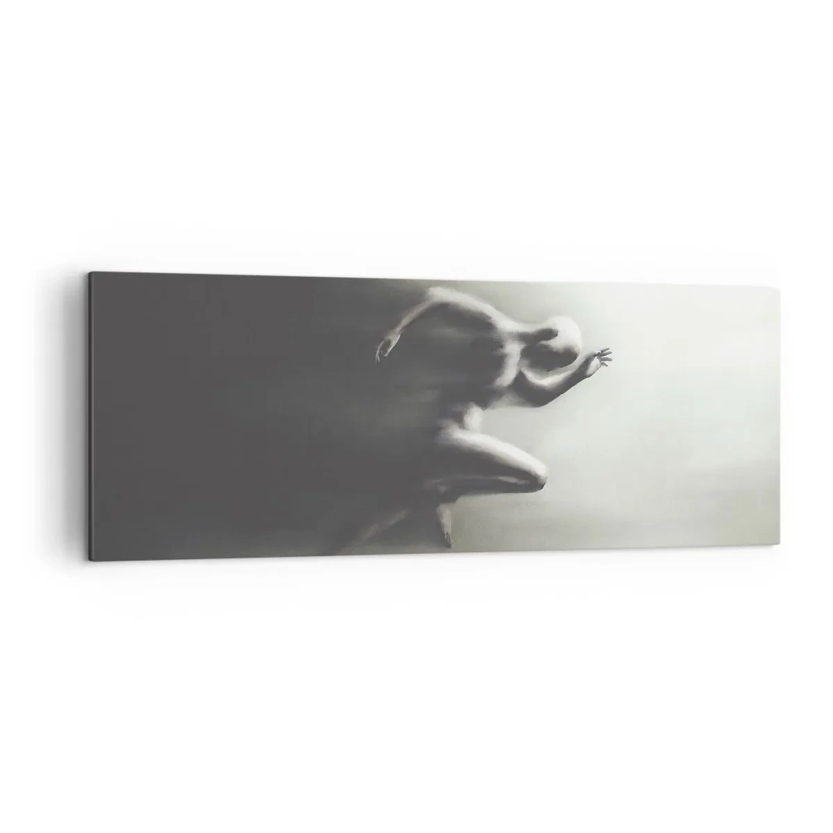 Quadro su tela - Stampe su Tela - Una silhouette in bianco e nero di una figura in corsa, realizzata in uno stile dinamico e surreale. - 140x50cm - Inarrestabile - Decorazione murale moderna per soggiorno e camera da letto ARTTOR