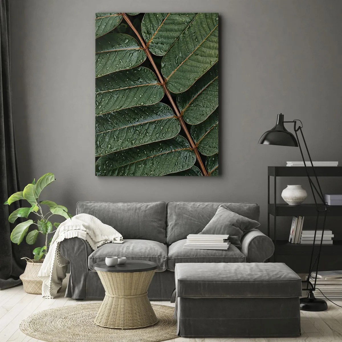 Quadro su tela - Stampe su Tela - Macro di foglie verdi con gocce di rugiada - 80x120cm - Al ritmo verde - Decorazione murale moderna per soggiorno e camera da letto ARTTOR