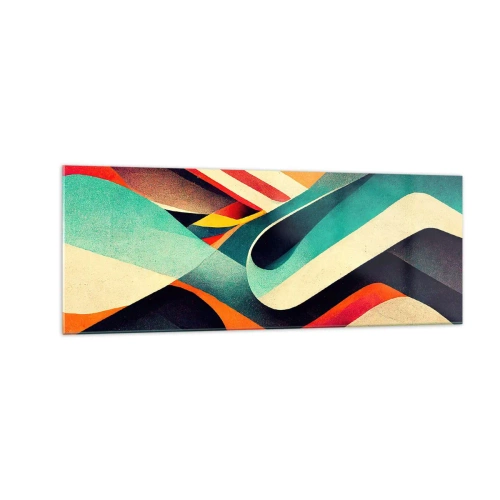 Quadro su vetro - Onde astratte colorate in una composizione dinamica - 140x50cm - Composizione intensa - Decorazione murale moderna per soggiorno e camera da letto ARTTOR