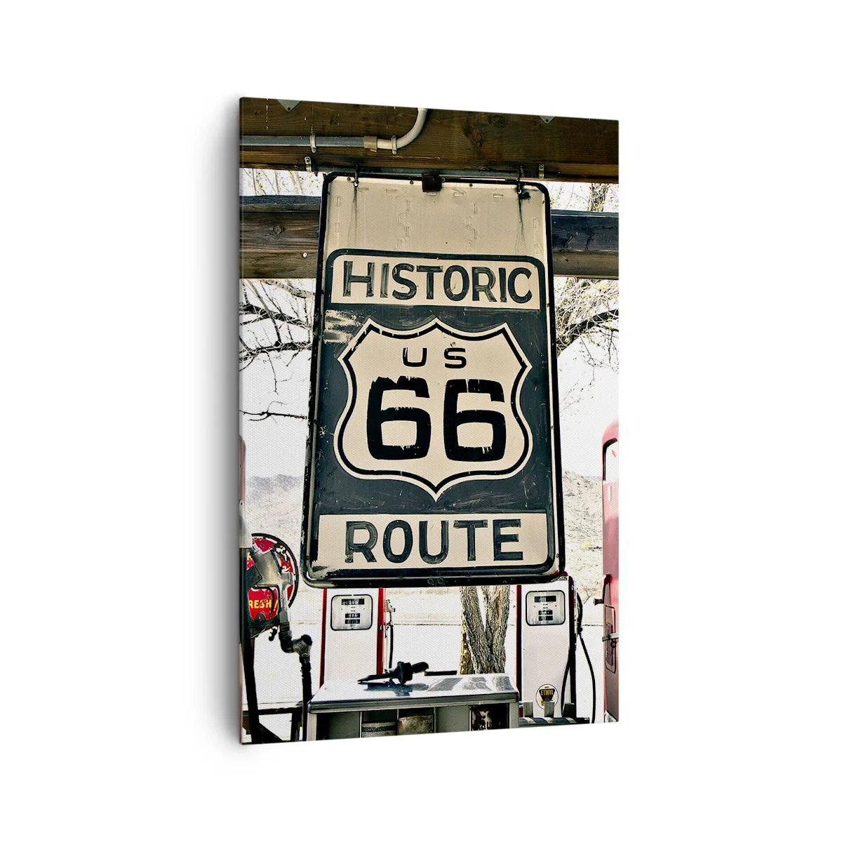 Quadro su tela - Stampe su Tela - Stazione di servizio storica della Route 66 - 80x120cm - Viaggio retro americano - Decorazione murale moderna per soggiorno e camera da letto ARTTOR