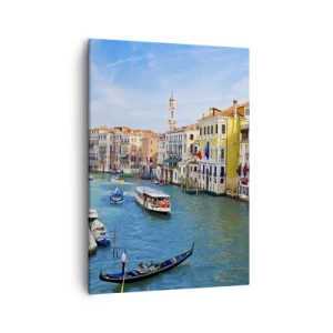 Quadro su tela - Stampe su Tela - Un canale veneziano con una gondola e edifici colorati - 50x70cm - Una circolazione stradale unica al mondo - Decorazione murale moderna per soggiorno e camera da letto ARTTOR