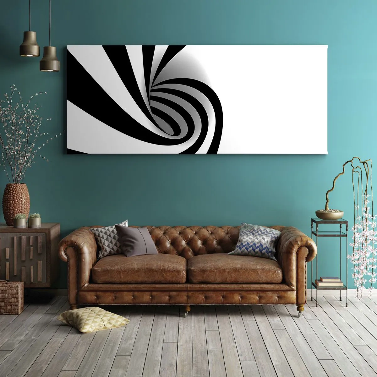 Quadro su tela - Stampe su Tela - Vortice ottico astratto in bianco e nero - 120x50cm - Eppur si muove - Decorazione murale moderna per soggiorno e camera da letto ARTTOR