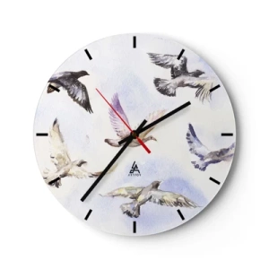 Orologio da parete - Orologio in Vetro - Uno stormo di uccelli in volo su uno sfondo di delicate sfumature di blu - 30x30cm - Libertà in grigio e blu - Decorazione murale moderna per soggiorno, cucina e camera da letto ARTTOR