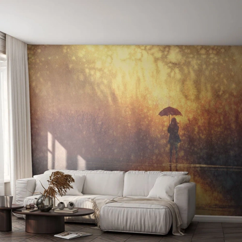 Fotomurali Premium Sand - Sento che qualcuno mi guarda - Astrazione, Donna, Camminare sotto la pioggia - 250x175 cm
