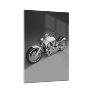 Quadro su vetro - Motocicletta cruiser bianca su sfondo grigio - 80x120cm - Viene voglia di inginocchiarsi - Decorazione murale moderna per soggiorno e camera da letto ARTTOR
