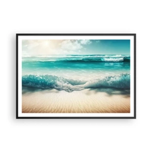 Poster in cornice nera - Onde dell'oceano su una spiaggia di sabbia chiara - 100x70cm - La calma dell'oceano - Decorazione murale moderna per soggiorno e camera da letto ARTTOR