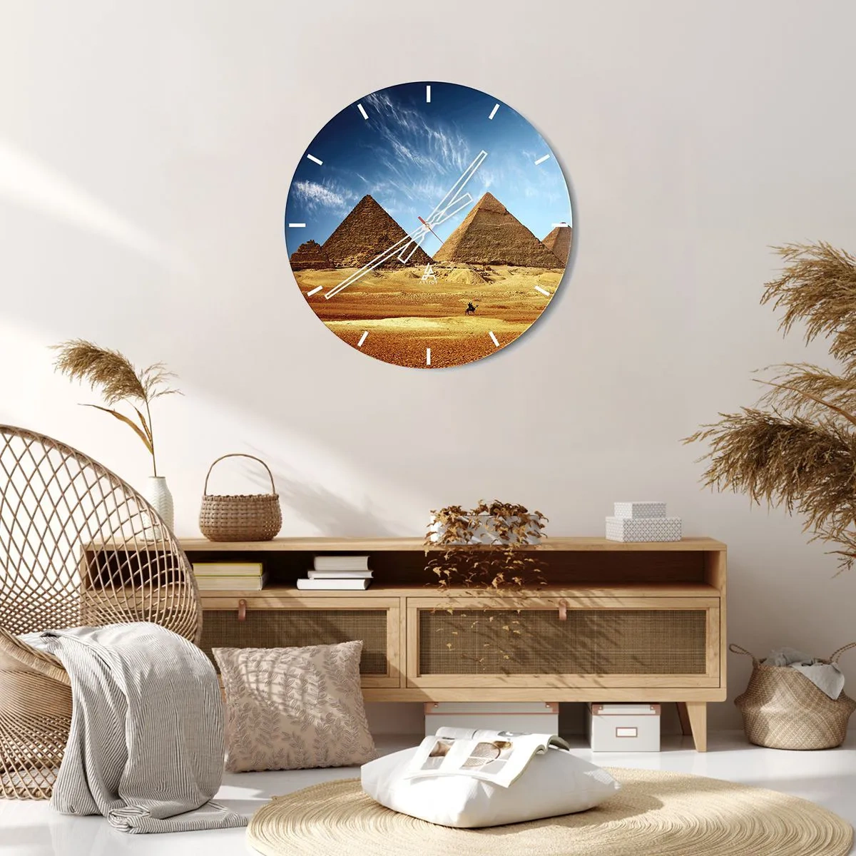 Orologio da parete - Orologio in Vetro - Le piramidi di Giza contro il cielo blu - 30x30cm - 40 secoli ci guardano - Decorazione murale moderna per soggiorno, cucina e camera da letto ARTTOR