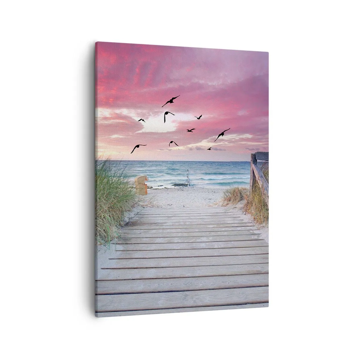 Quadro su tela - Stampe su Tela - Sentiero in legno sulla spiaggia al tramonto rosa - 50x70cm - Impressioni baltiche - Decorazione murale moderna per soggiorno e camera da letto ARTTOR