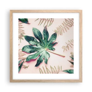 Poster in cornice rovere chiaro - Studio di verde su sfondo rosa - 40x40 cm