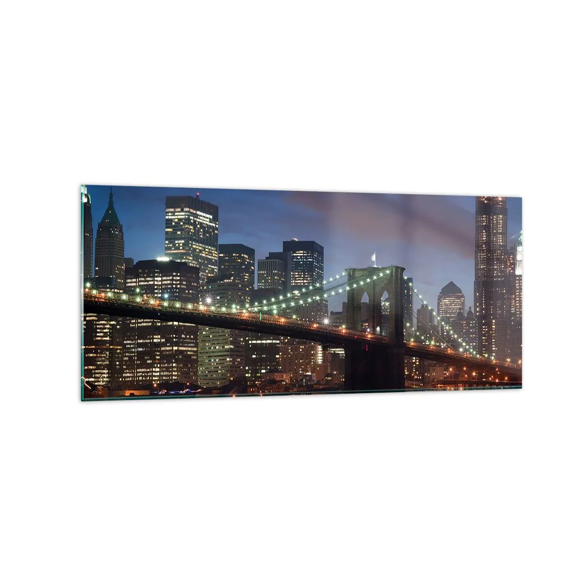 Quadro su vetro - Ponte di New York City di notte con edifici illuminati - 120x50cm - Notte illuminata - Decorazione murale moderna per soggiorno e camera da letto ARTTOR