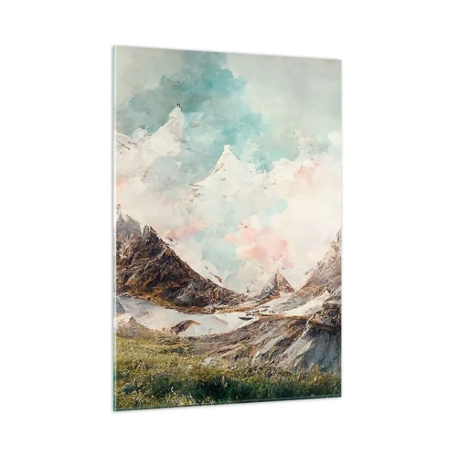 Quadro su vetro - Pittoresche cime montuose con cieli pastello - 50x70cm - Lame di roccia - Decorazione murale moderna per soggiorno e camera da letto ARTTOR