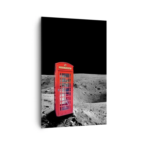 Quadro su tela - Stampe su Tela - Cabina telefonica rossa sulla luna - 80x120cm - Scherzo cosmico - Decorazione murale moderna per soggiorno e camera da letto ARTTOR