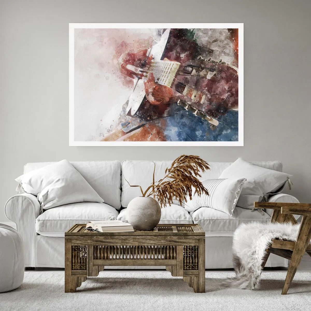 Poster - Un'interpretazione artistica di una chitarra in stile acquerello - 100x70cm - E tu che ne pensi? - Decorazione murale moderna per soggiorno e camera da letto ARTTOR