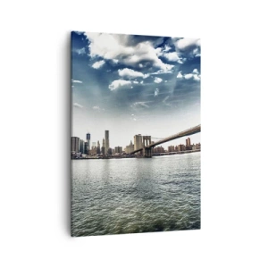 Quadro su tela - Stampe su Tela - Panorama della città con un ponte contro il cielo blu - 50x70cm - L'isola di vetro - Decorazione murale moderna per soggiorno e camera da letto ARTTOR