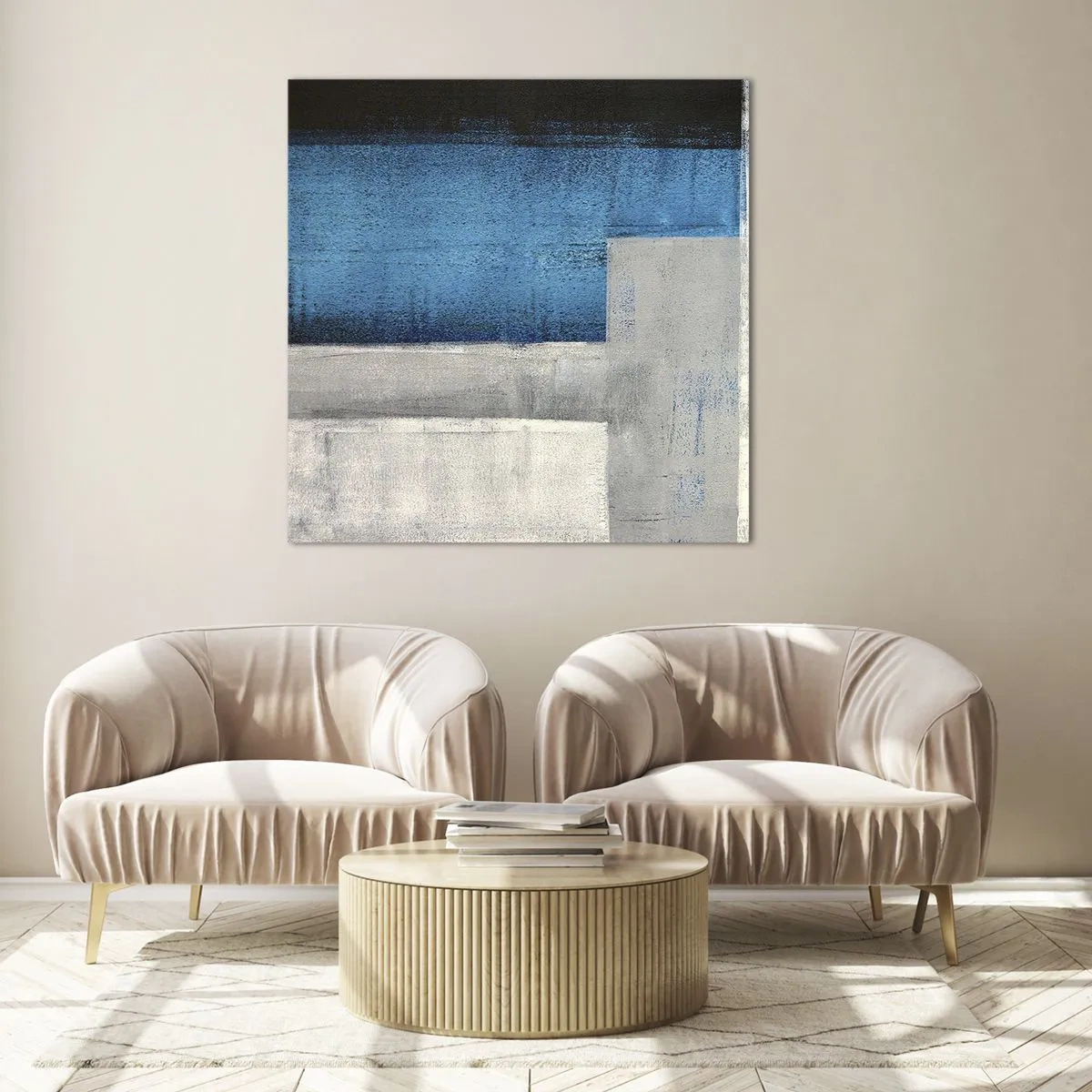 Quadro su vetro - Composizione poetica in grigio e blu - 30x30 cm
