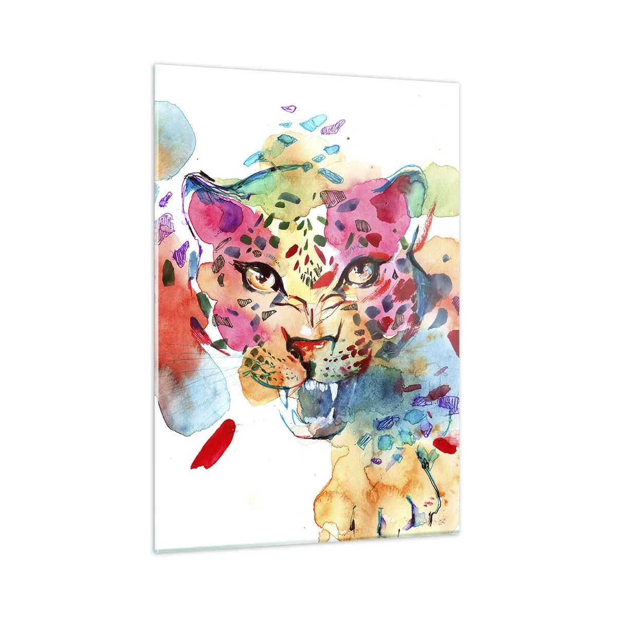 Quadro su vetro - Ritratto ad acquerello colorato di un leopardo - 50x70cm - La bella e la bestia - Decorazione murale moderna per soggiorno e camera da letto ARTTOR