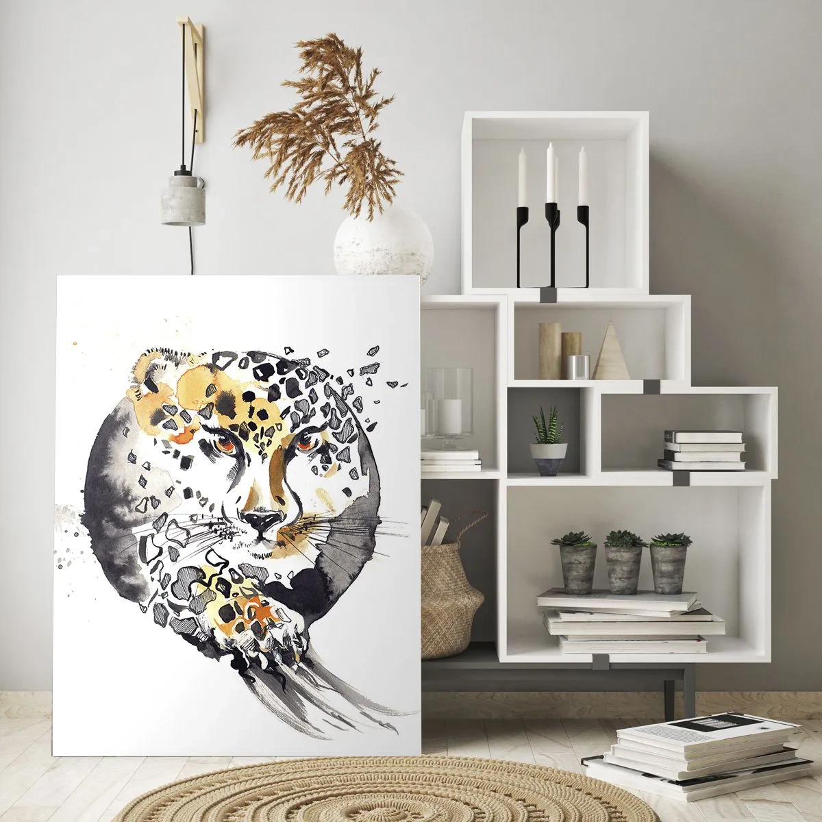 Quadro su vetro - Dipinto artistico ad acquerello con motivo ghepardo - 70x100cm - Bellezza predatrice - Decorazione murale moderna per soggiorno e camera da letto ARTTOR