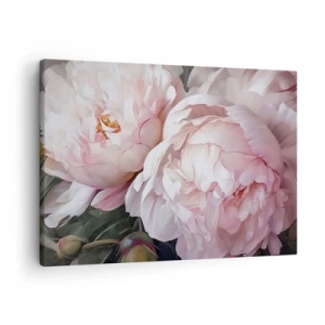 Quadro su tela - Stampe su Tela - Delicate peonie rosa in piena fioritura - 70x50cm - L'attimo della fioritura - Decorazione murale moderna per soggiorno e camera da letto ARTTOR