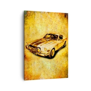 Quadro su tela - Stampe su Tela - Classica auto sportiva retrò su uno sfondo vintage nei toni dell'oro - 50x70cm - I folli anni '70 - Decorazione murale moderna per soggiorno e camera da letto ARTTOR